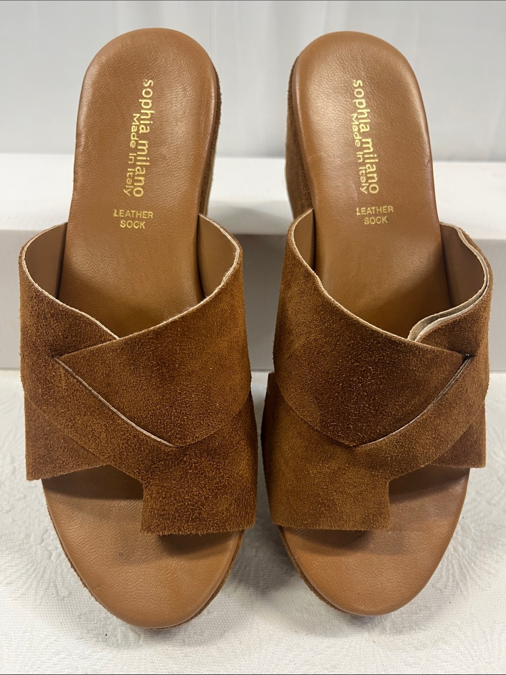 Sophia Milano Brown Suede Slide Sandals